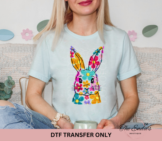 Floral Bunny Faux Embroidery DTF Transfer