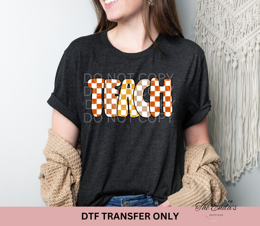 Checkered Teach DTF Transfer