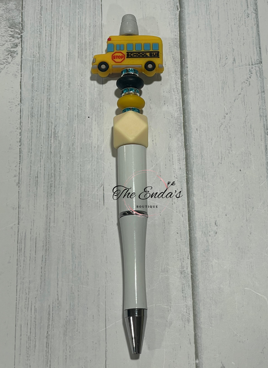 School Bus Pale Yellow Hex Bead Beaded Pen