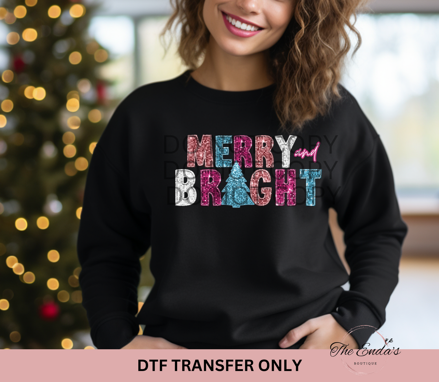 Merry & Bright Faux Sequin Embroidery DTF Transfer