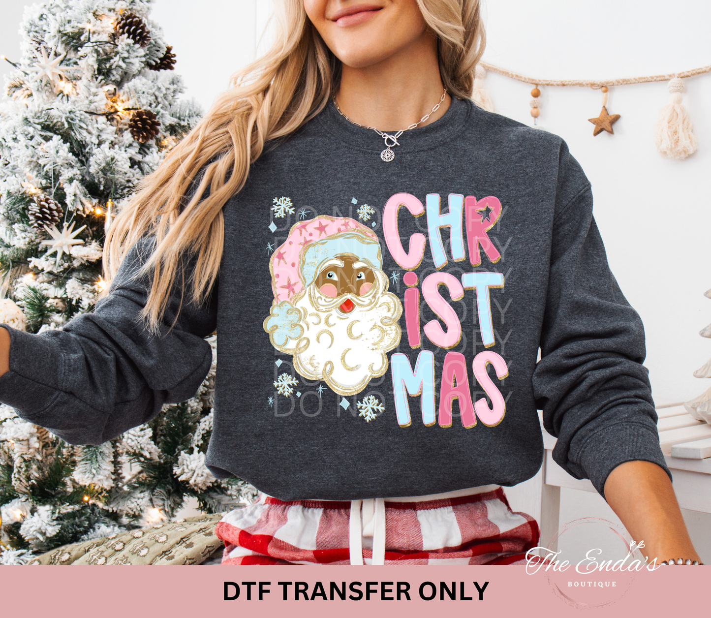 Doodle Stacked Christmas Brown Santa DTF Transfer