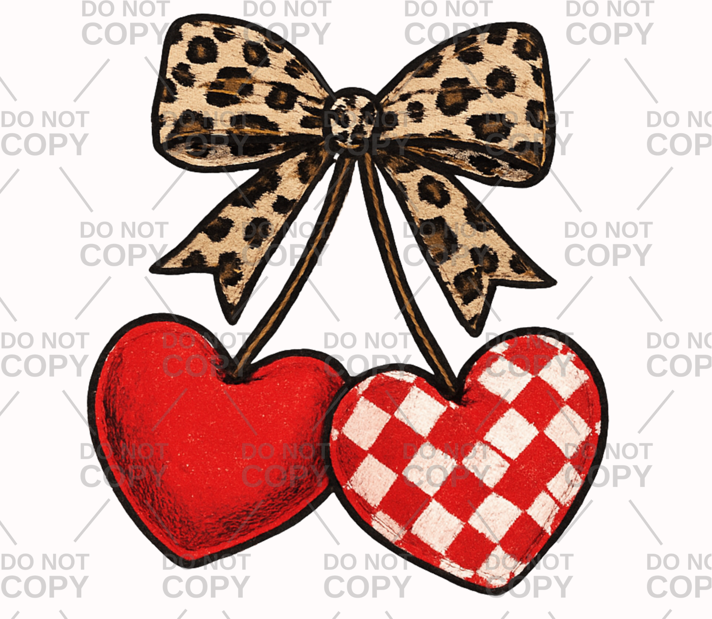 Leopard Checkered Cherry Heart Bow DTF Transfer