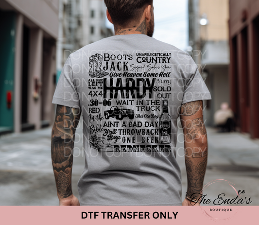 Hardy Lyrics DTF Transfer