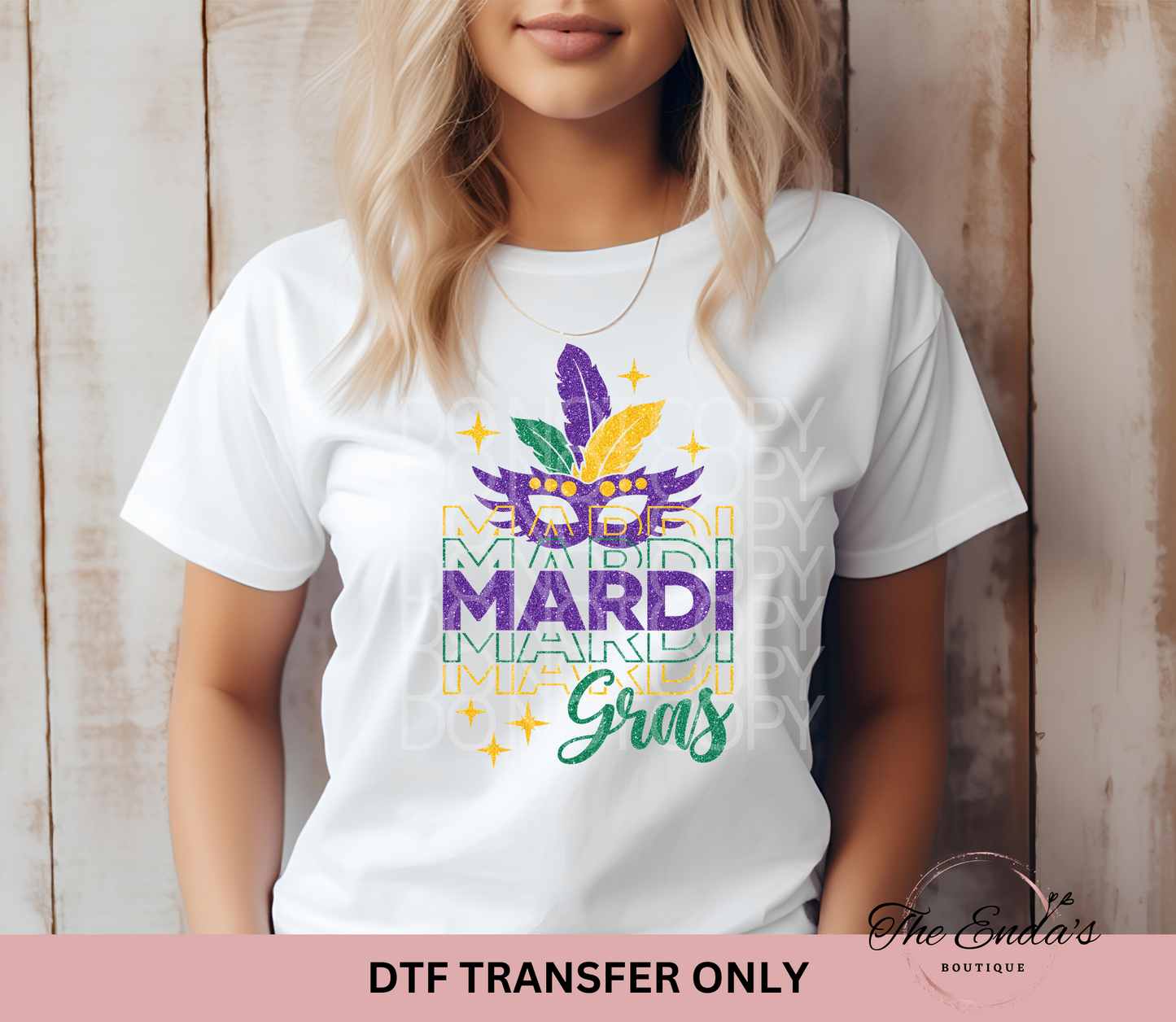 Mardi Gras-Mask Faux Glitter DTF Transfer