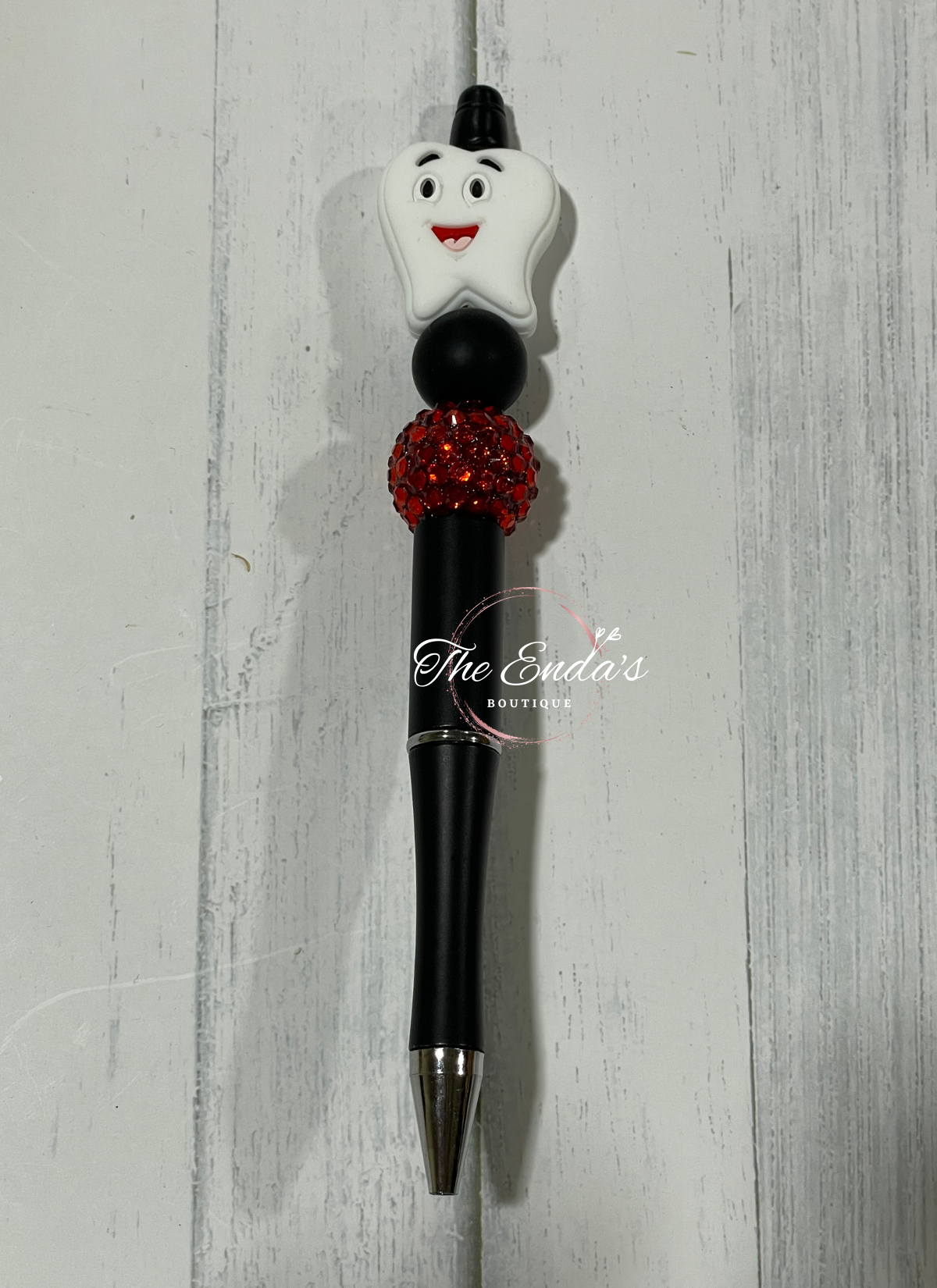 Tooth with Red Rhinestone Beaded Pen