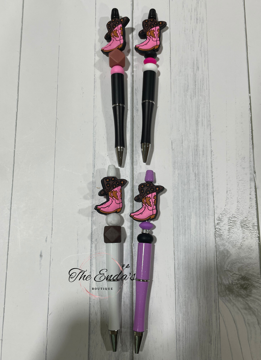 Pink Cowboy Boot Beaded Pen