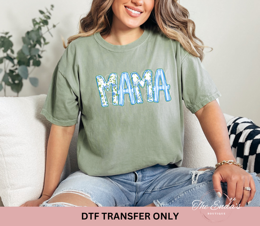 Blue Floral/Stripes Mama DTF Transfer