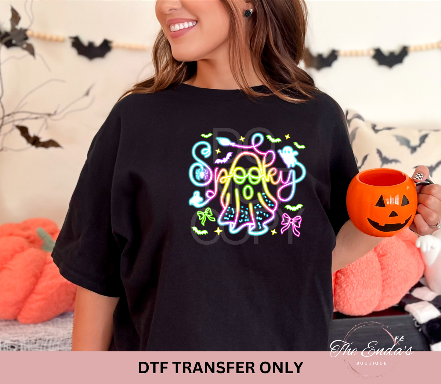 Neon Spooky Ghost DTF Transfer