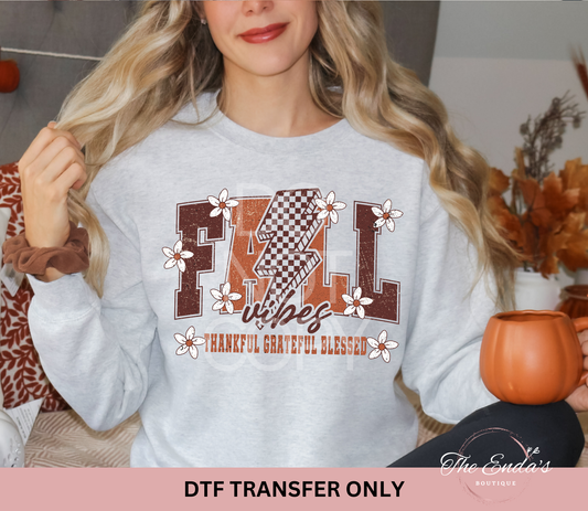 Fall Vibes Checkered Bolt DTF Transfer