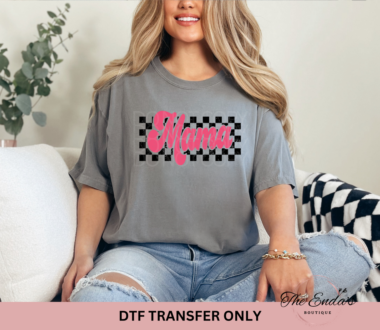Pink Mama Checkered DTF Transfer