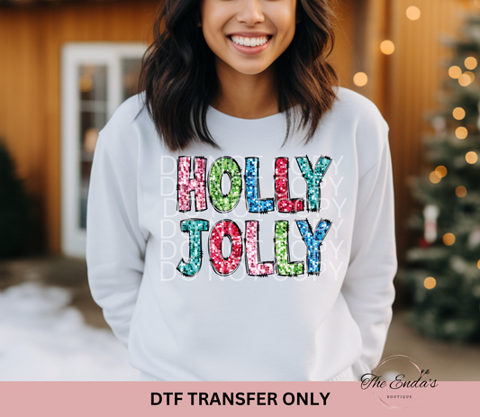 Holly Jolly Faux Sequin DTF Transfer