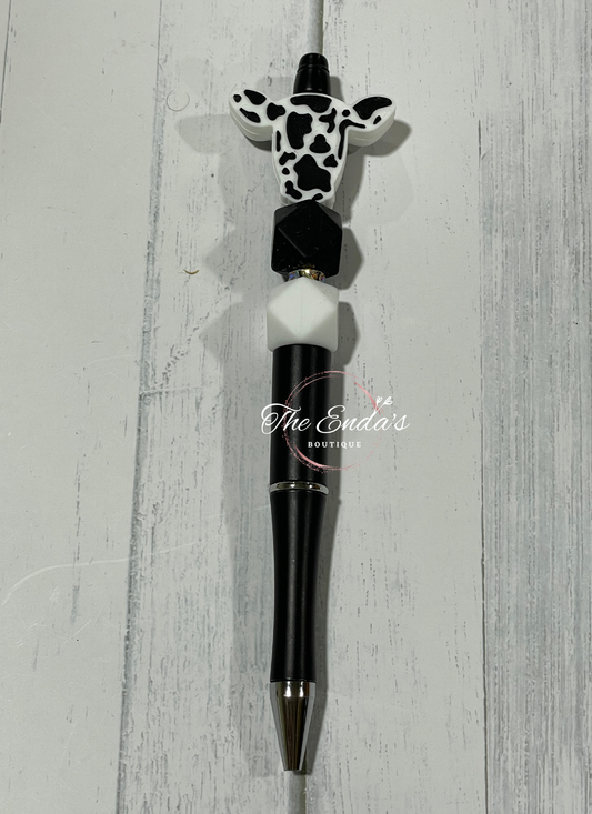 Black Cow Beaded Pen