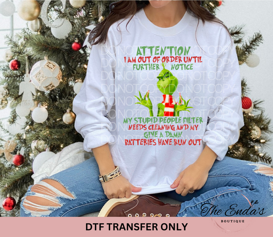 Attention I Am Out Of Order Until Further Notice DTF Transfer