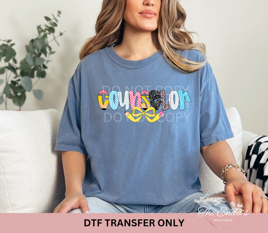 Counselor Pencil Bow DTF Transfer