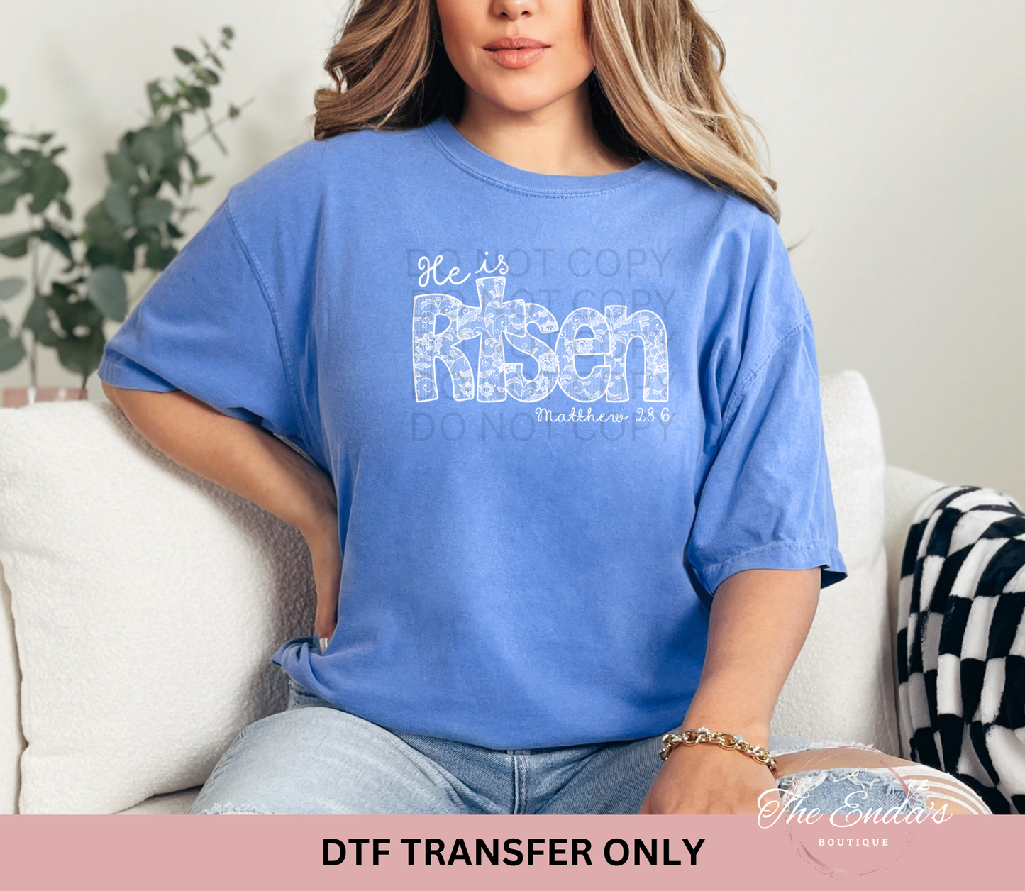 He Is Risen White Lace DTF Transfer