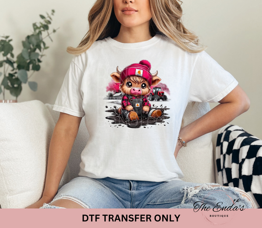 Country Girl Pink Highland Cow DTF Transfer