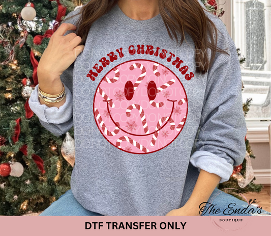 Merry Christmas Candy Cane Smiley DTF Transfer
