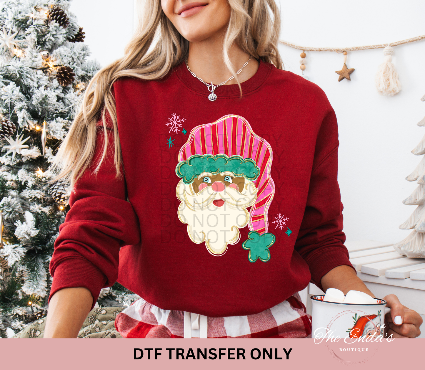 Preppy Brown Santa Striped Hat DTF Transfer