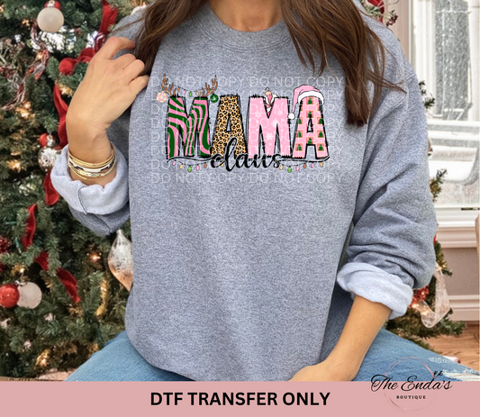 Pink MAMA Claus DTF Transfer