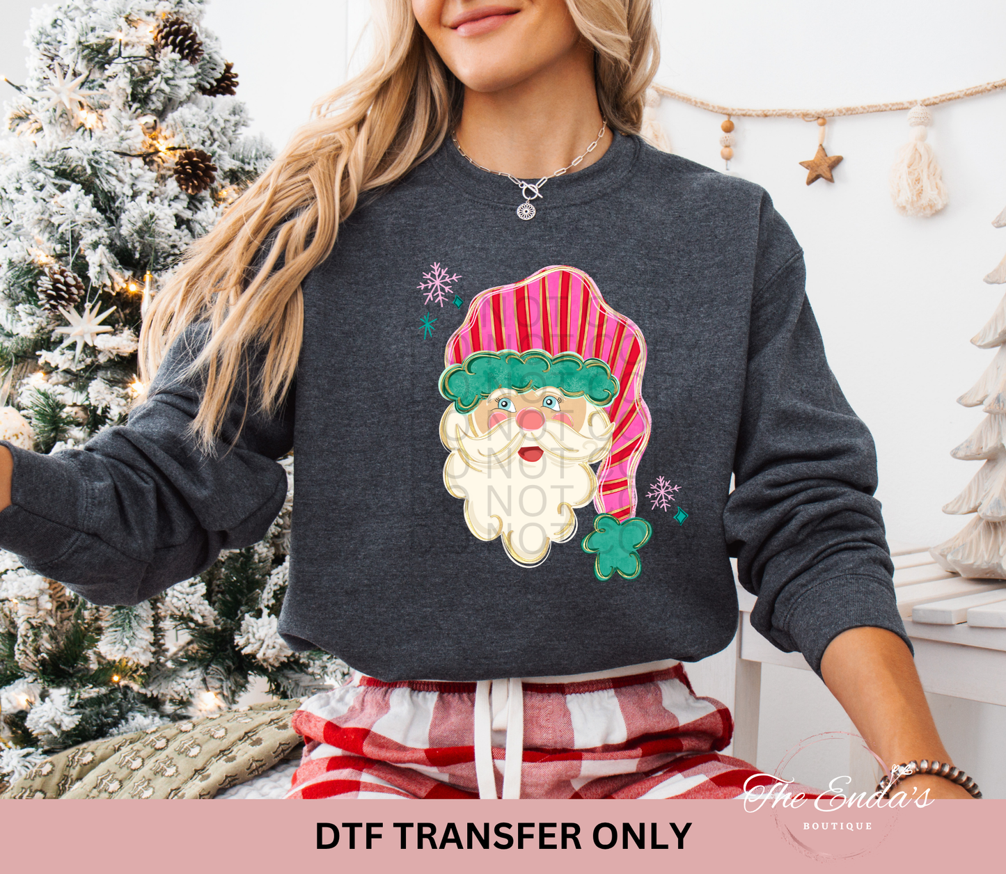 Preppy Santa Striped Hat DTF Transfer