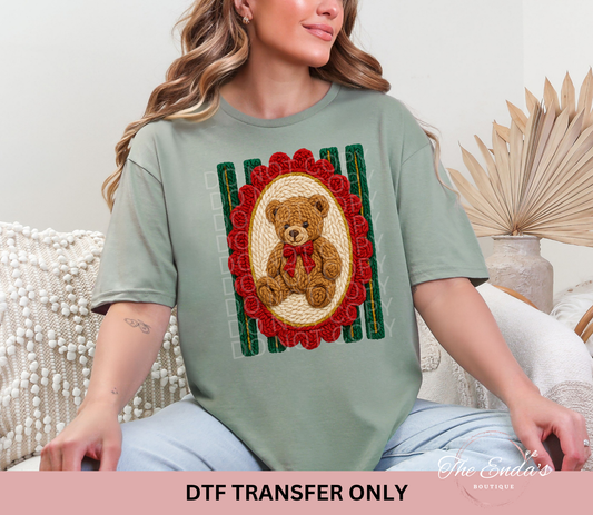 Faux Yarn Christmas Vintage Bear DTF Transfer