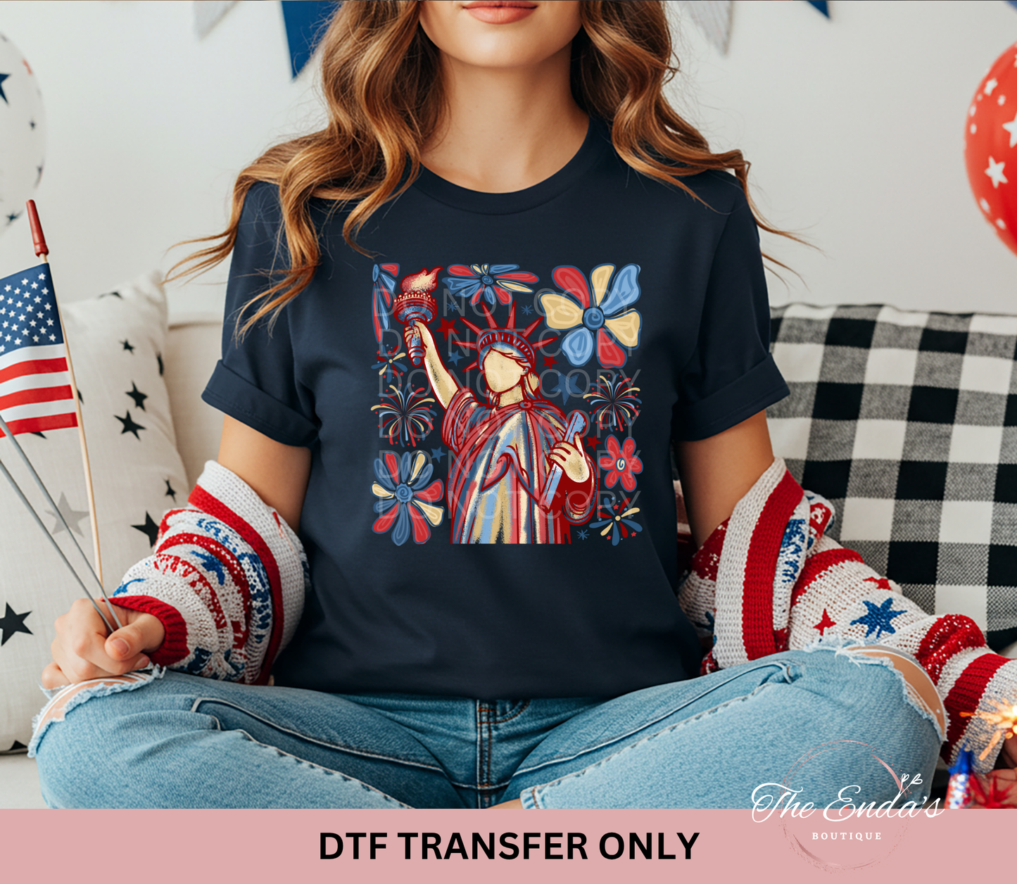 Retro Patriotic Statue Of Liberty DTF Transfer