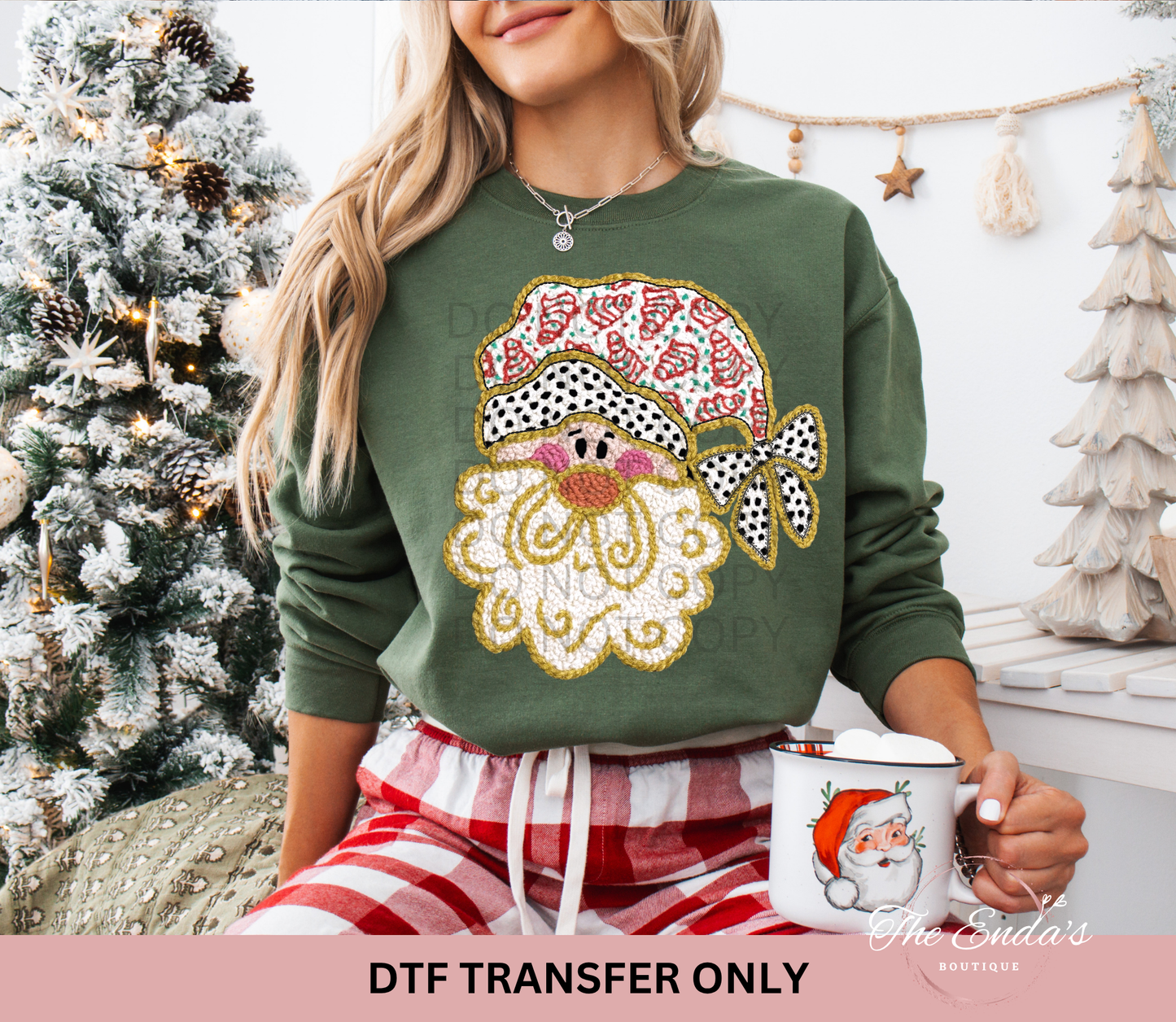 Faux Yarn Santa Christmas Tree Cakes Hat DTF Transfer