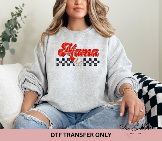 Mama Checkered Baseball DTF Transfer