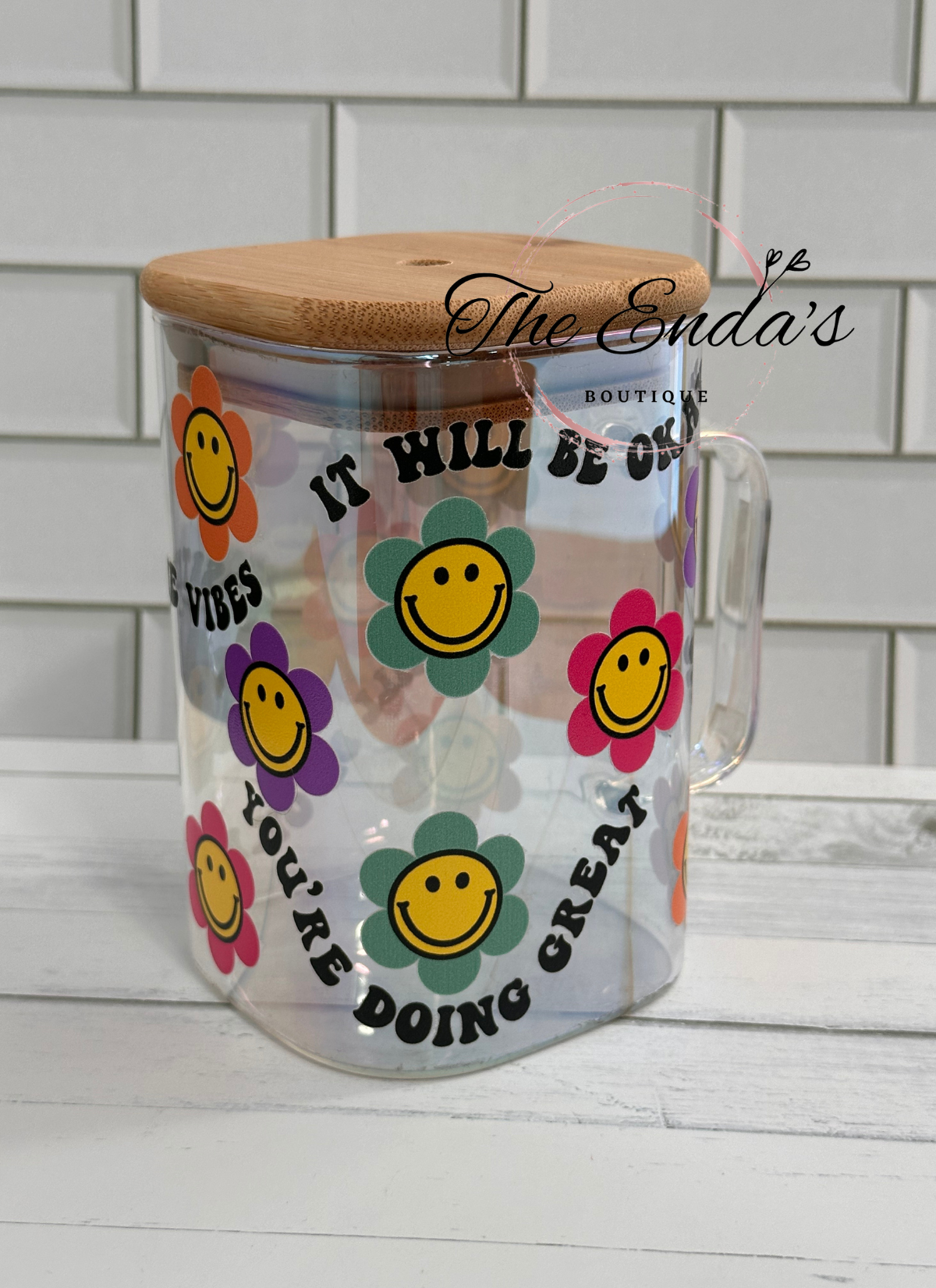 Positive Vibes Flowers Square Iridescent Cup