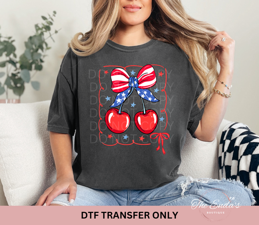 Patriotic Cherry Bow DTF Transfer