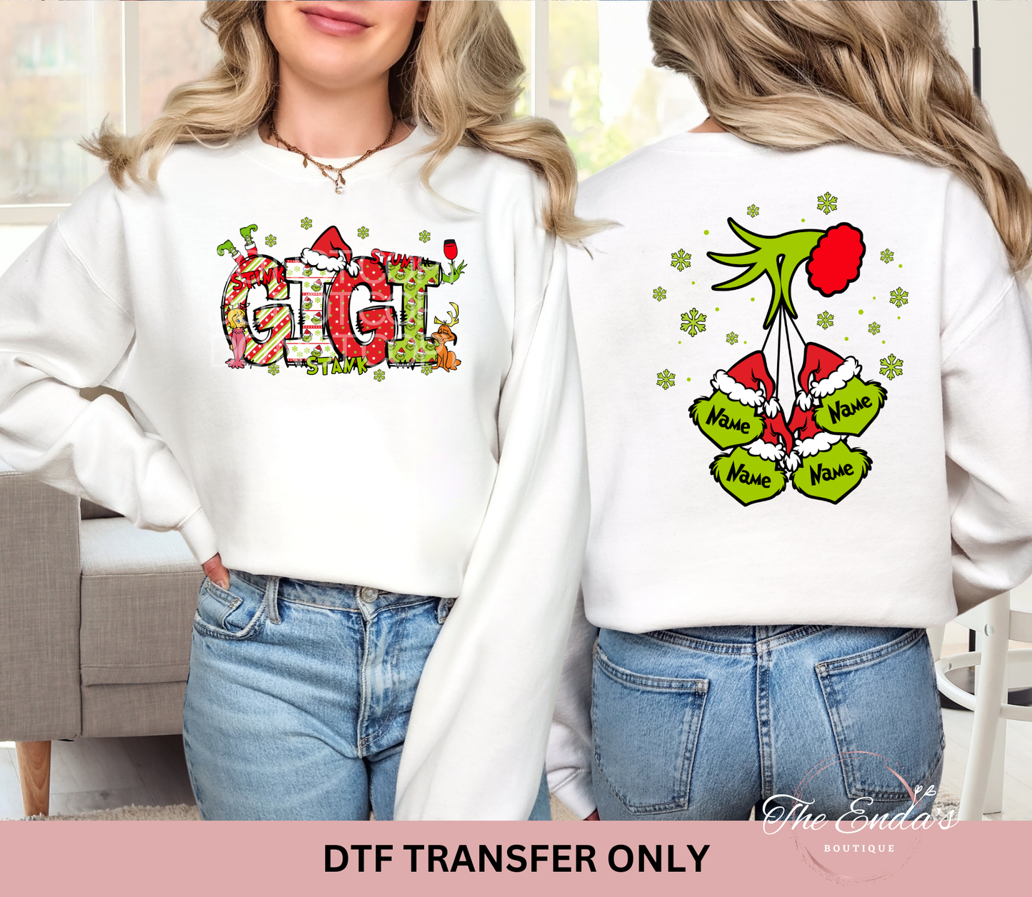 Green Man Personalized Kids Names (FRONT/BACK SET) DTF Transfer