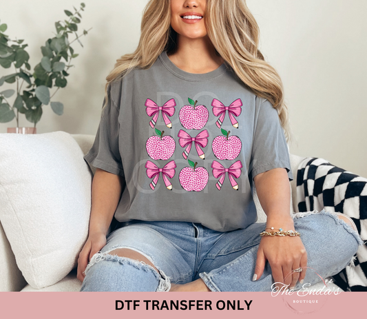 Pink Apple & Pencil Bows DTF Transfer