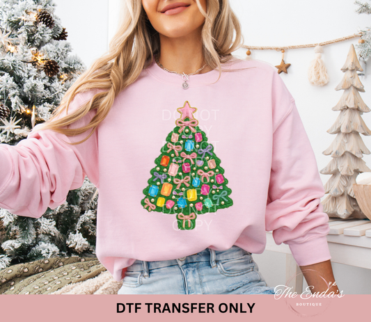 Faux Yarn Christmas Rhinestone Tree DTF Transfer