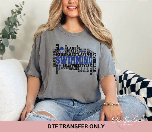 Swimming Word Collage DTF Transfer