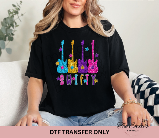 Swifty Faux Sequin Guitars DTF Transfer