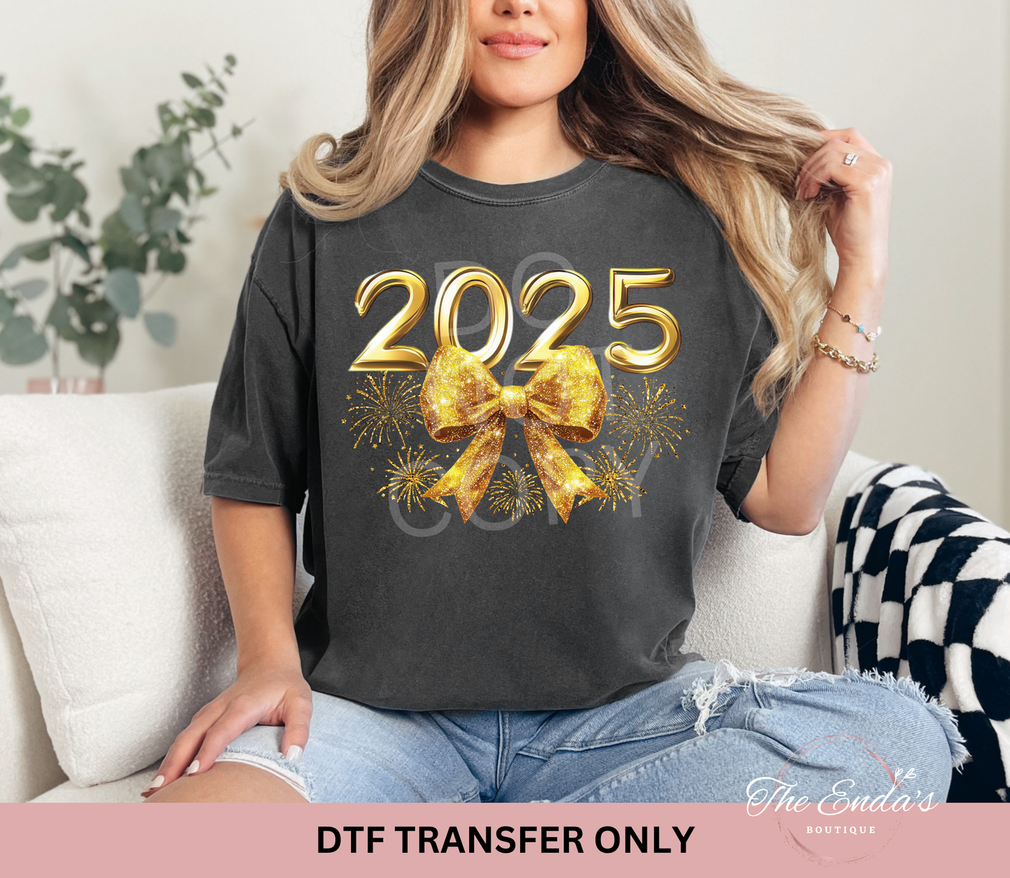 Gold 2025 Bow DTF Transfer