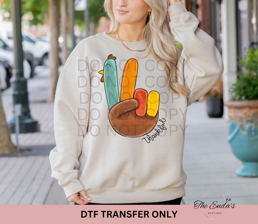 Thankful Peace Sign Turkey DTF Transfer