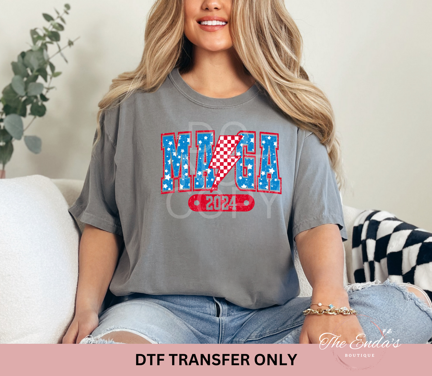 MAGA 2024 Checkered Lightning Bolt DTF Transfer