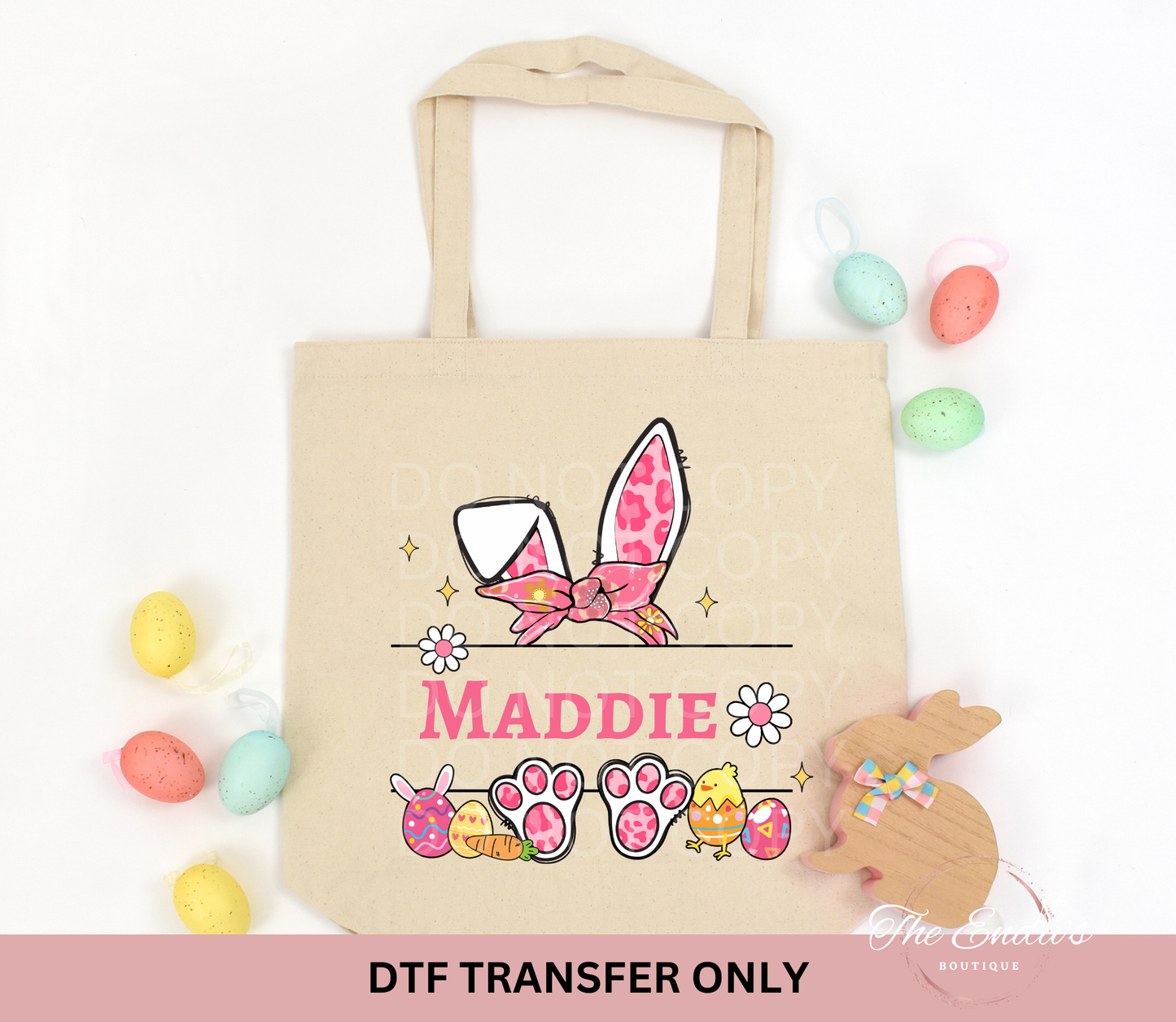 Personalized Pink Bunny DTF Transfer