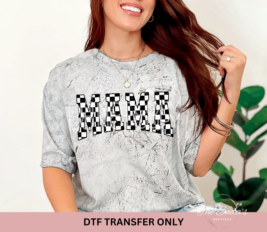 Distressed Curved Checkered Mama DTF Transfer