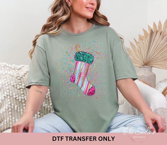 Faux Sequin Splatter Stocking DTF Transfer