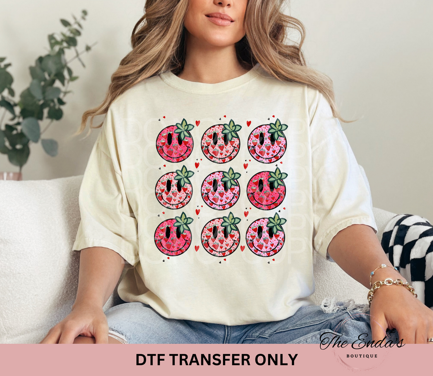 Strawberry Smiley Faces DTF Transfer