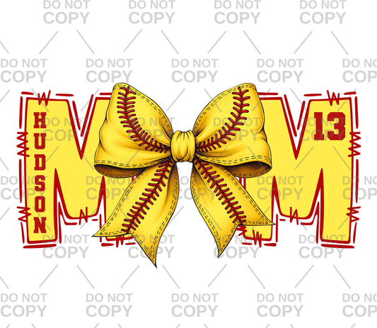 Personalized Softball Mom Bow DTF Transfer