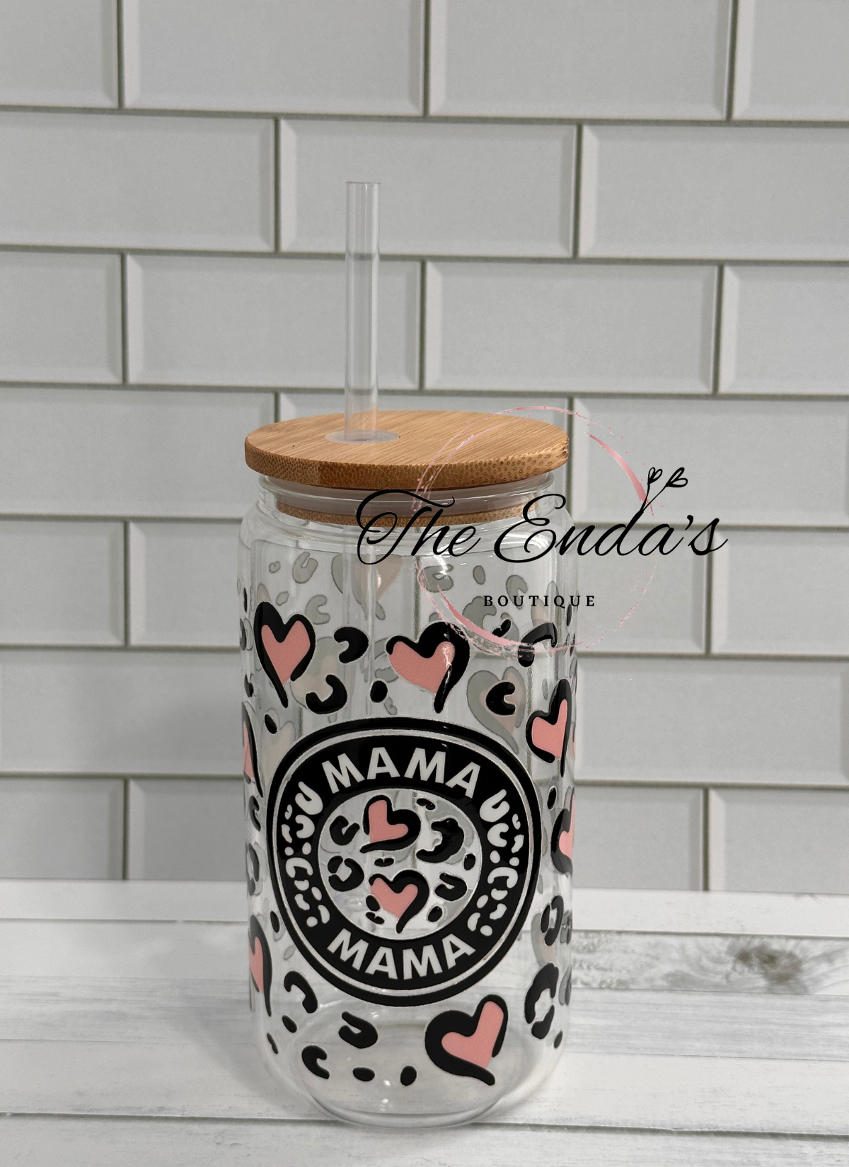 Mama Pink Hearts Glass Cup