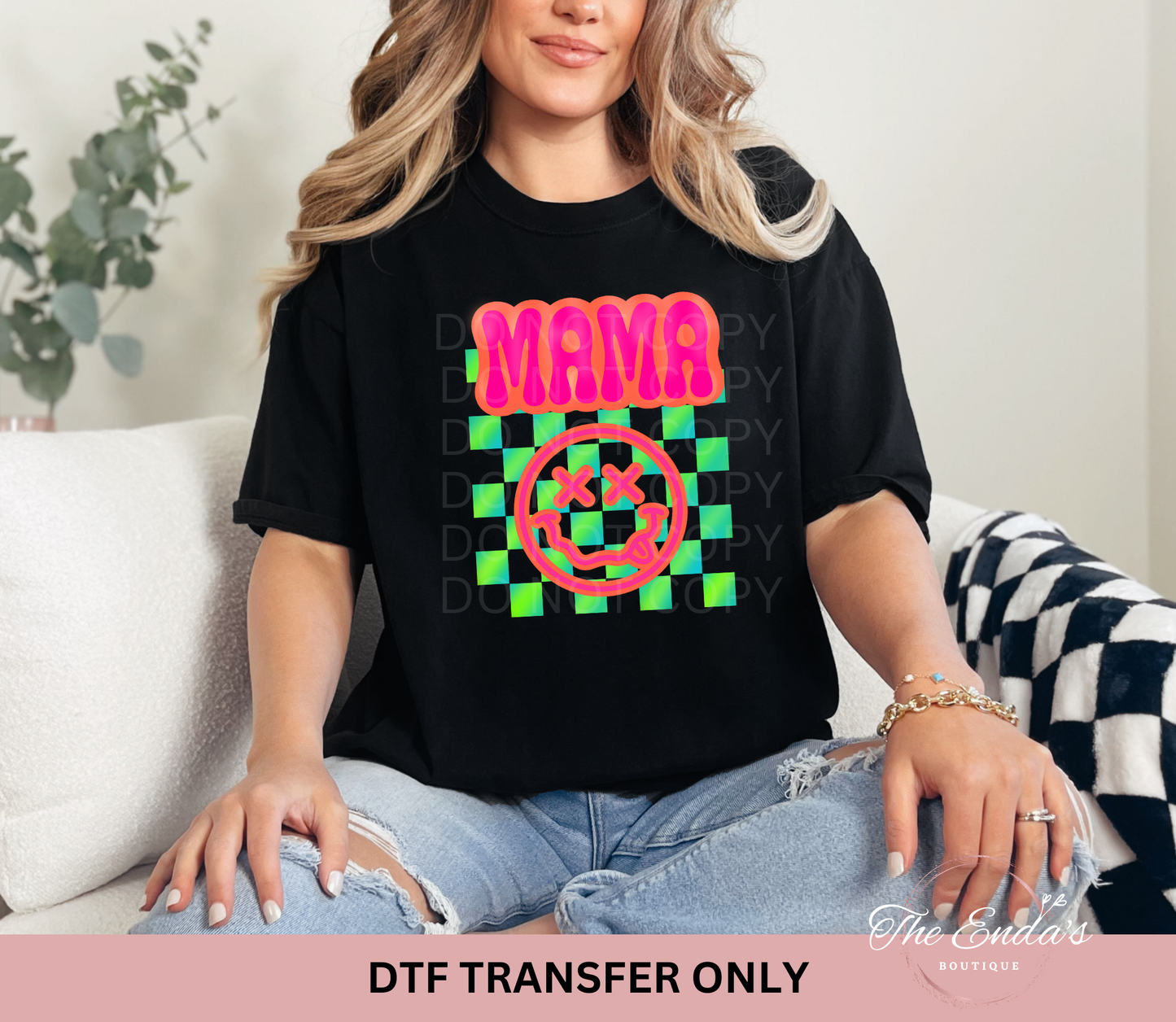 Neon Checkered Mama DTF Transfer