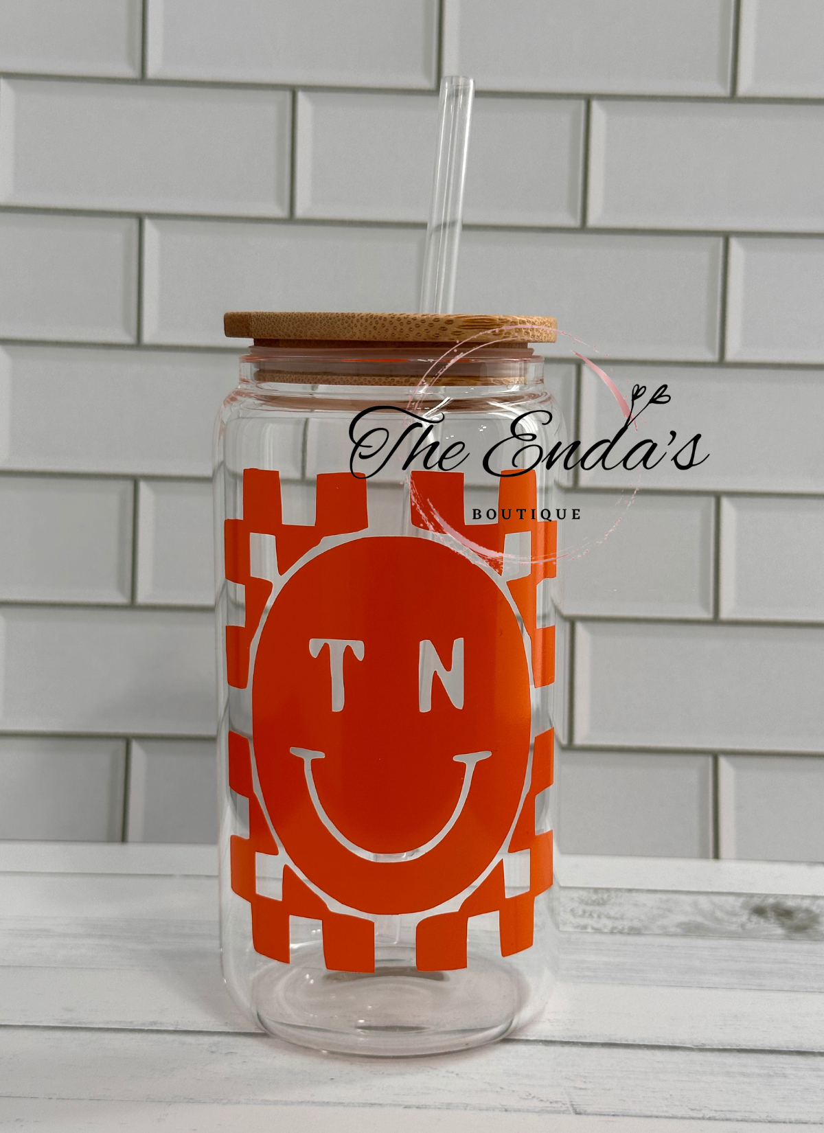 TN Checkered Smiley Glass Cup