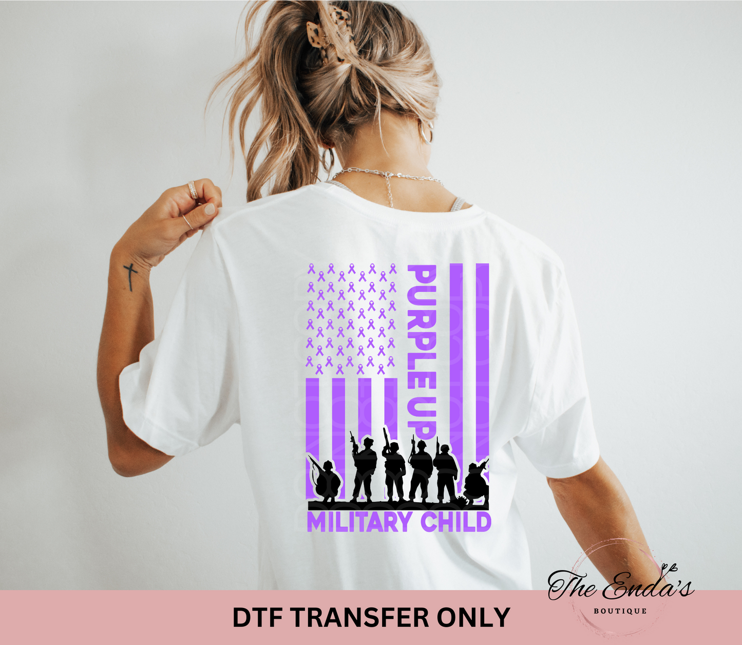 Purple Up Military Child Flag W/ Service Members DTF Transfer