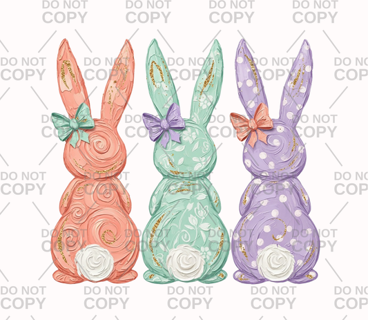 Realistic Paint Bunnies Trio DTF Transfers