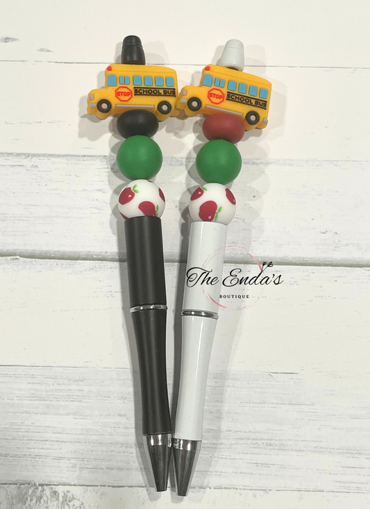 School Bus Apple Beaded Pen