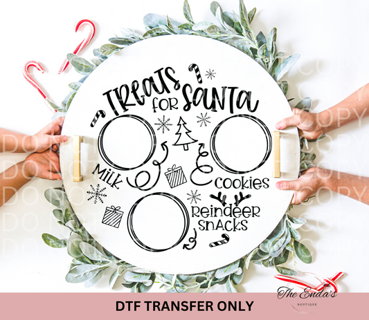 Round "Treats For Santa" (B/W) Tray/Placemat DTF Transfer